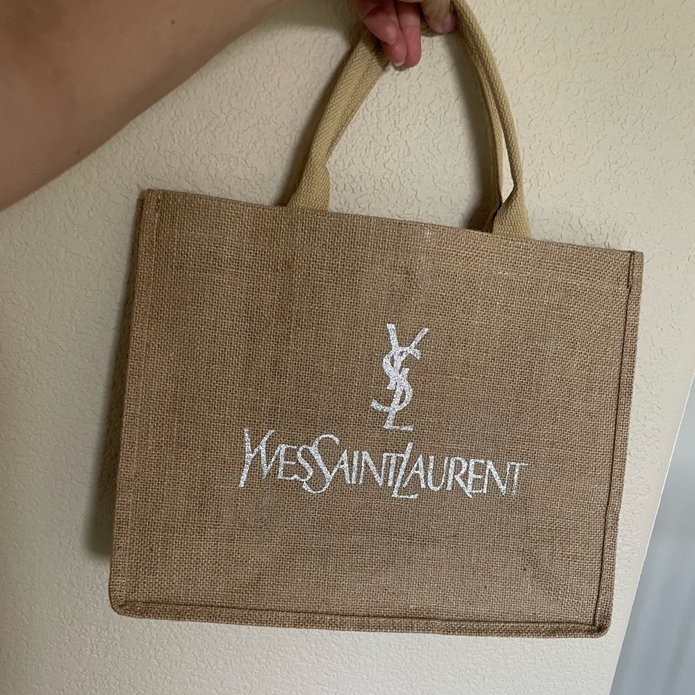 Used YSL GWP Brown Canvas Tote with Glittery Logo - Picture 8 of 13